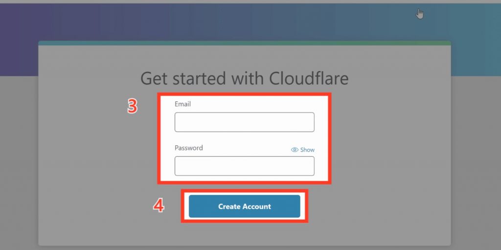 Enter details and Create Cloudflare account