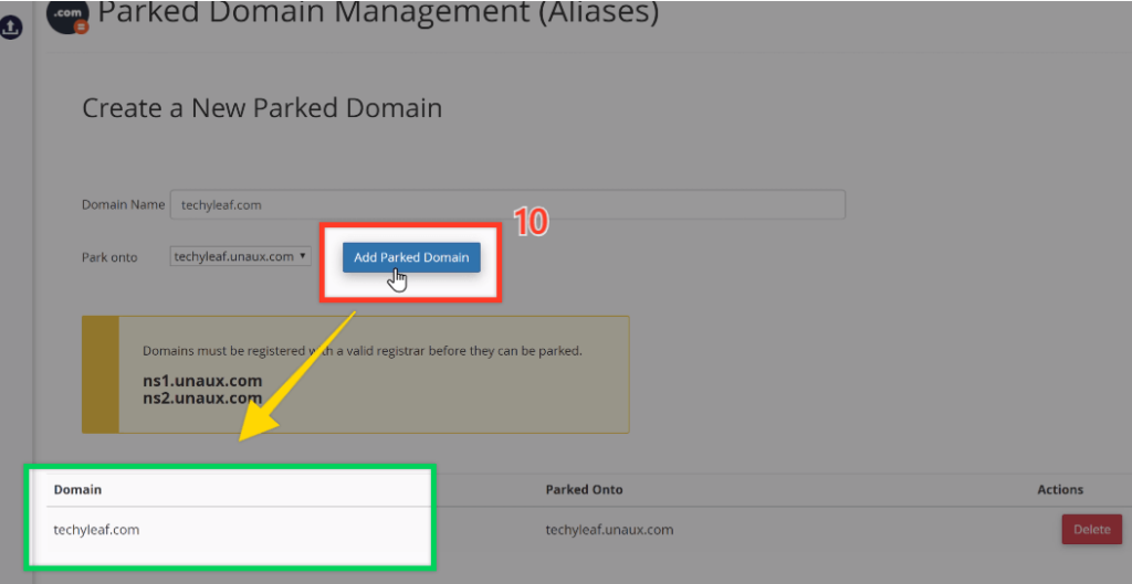 add parked domain