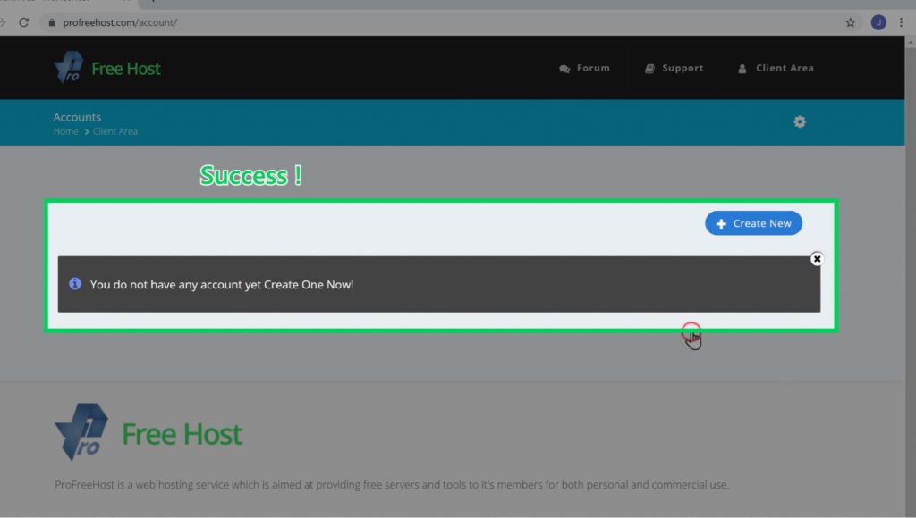Profreehost account created 