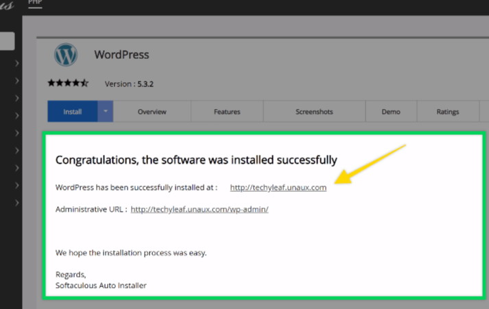 WordPress successfully installed