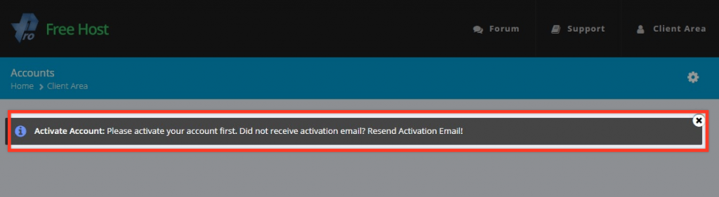 Notification to activate profreehost account