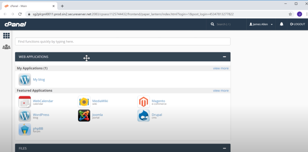 cpanel dashboard