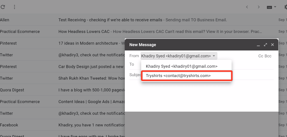 setting business email as default