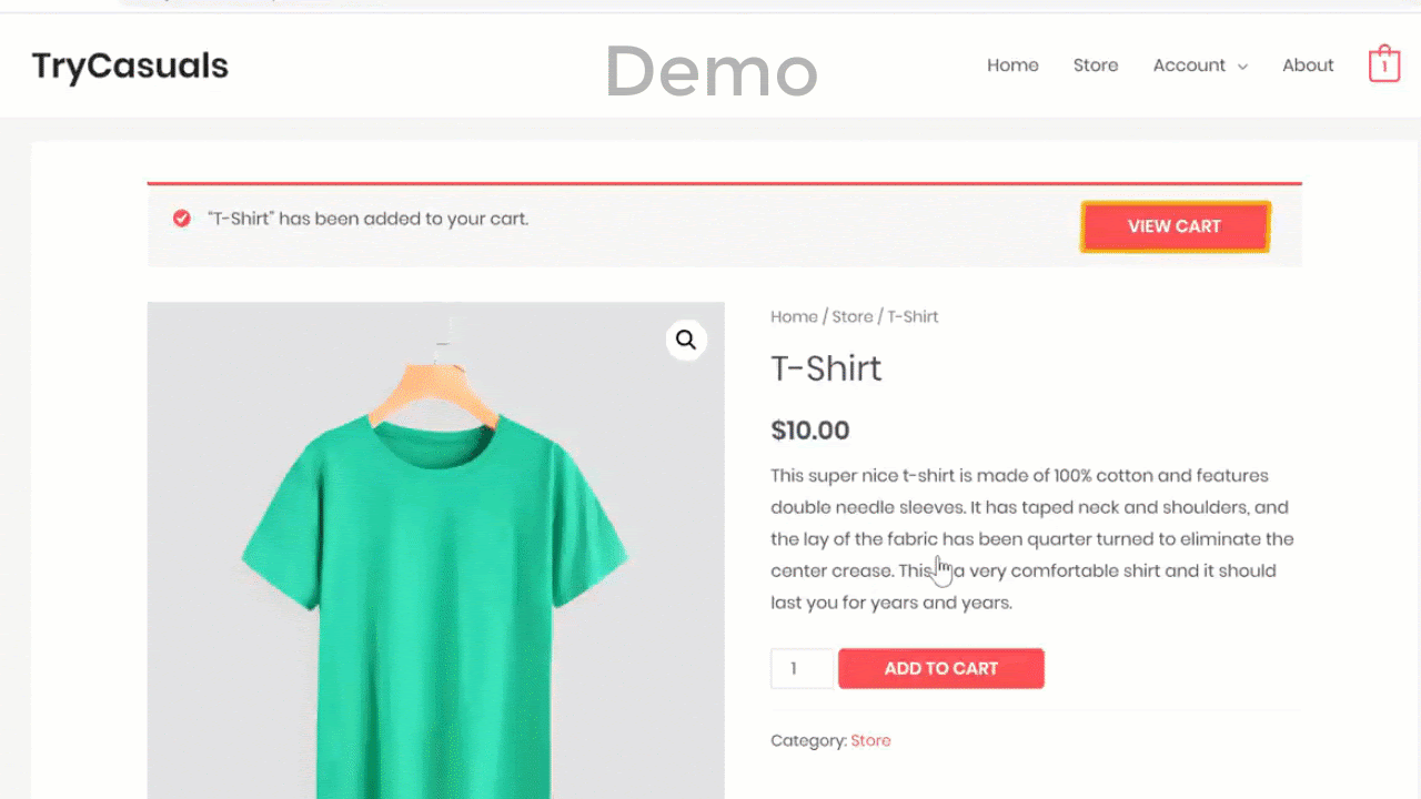 demo on click view cart