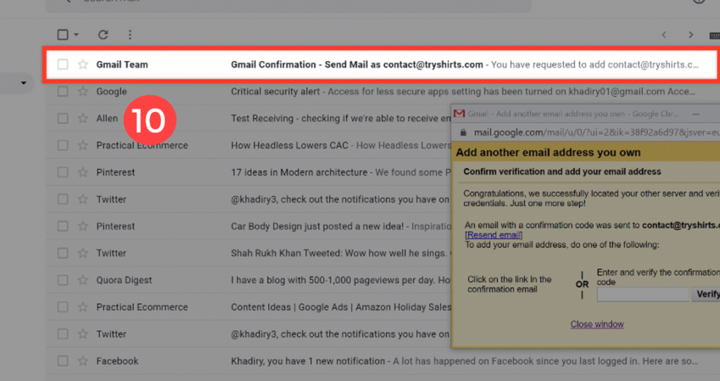 gmail confirmation email for smtp