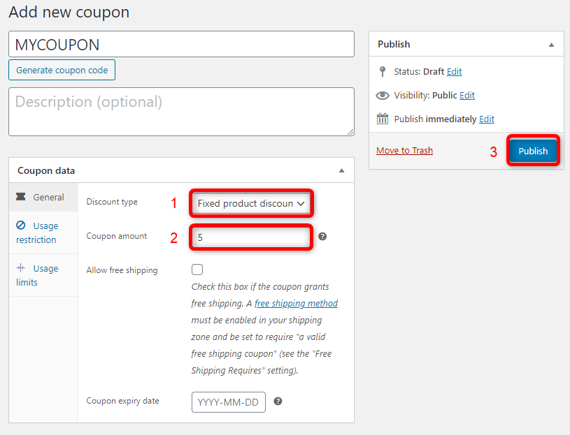 Publish coupon