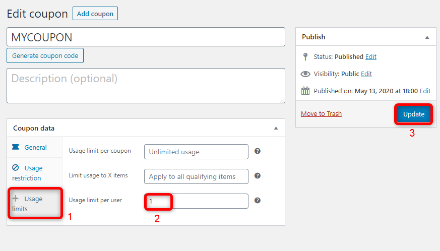 Usage limits per user