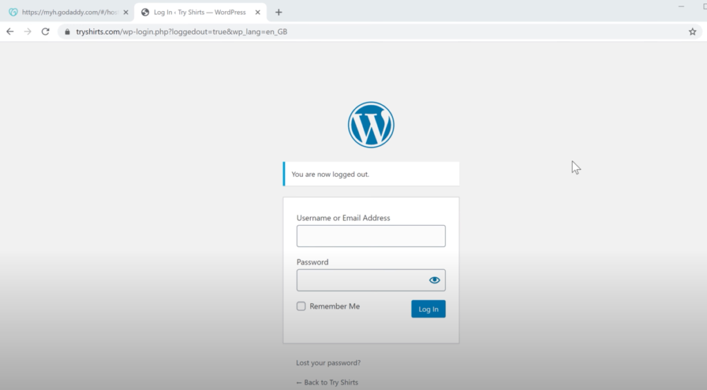 testing the new wordpress password by logging out