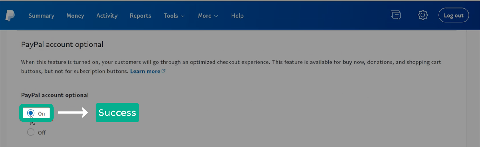 enable paypal account optional