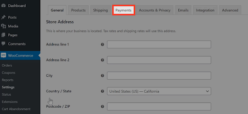 Go to woocommerce payments