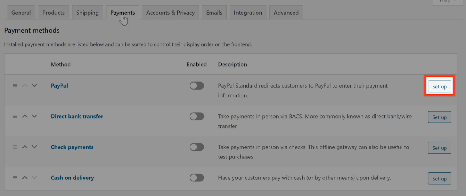open paypal settings in woocommerce
