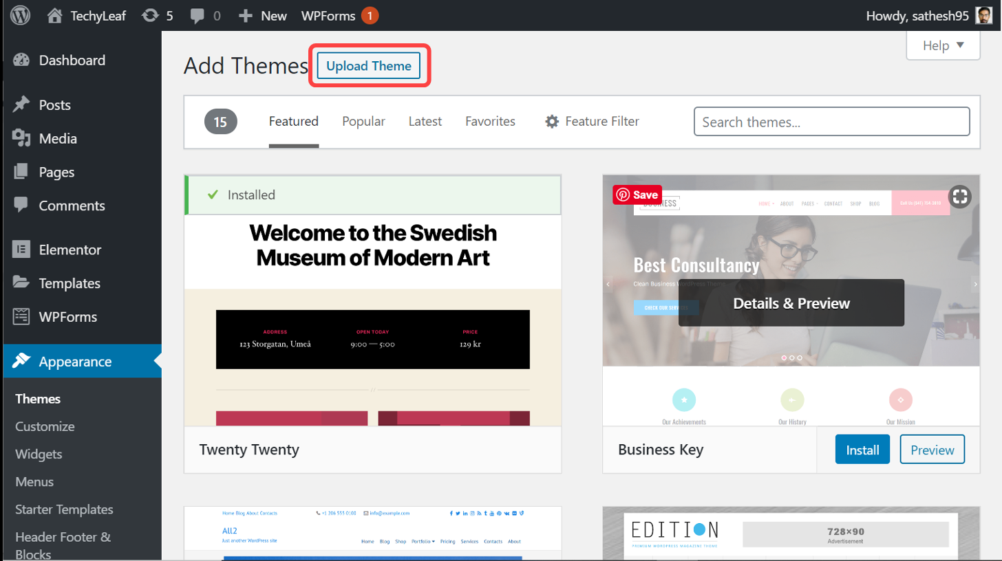 wordpress upload theme