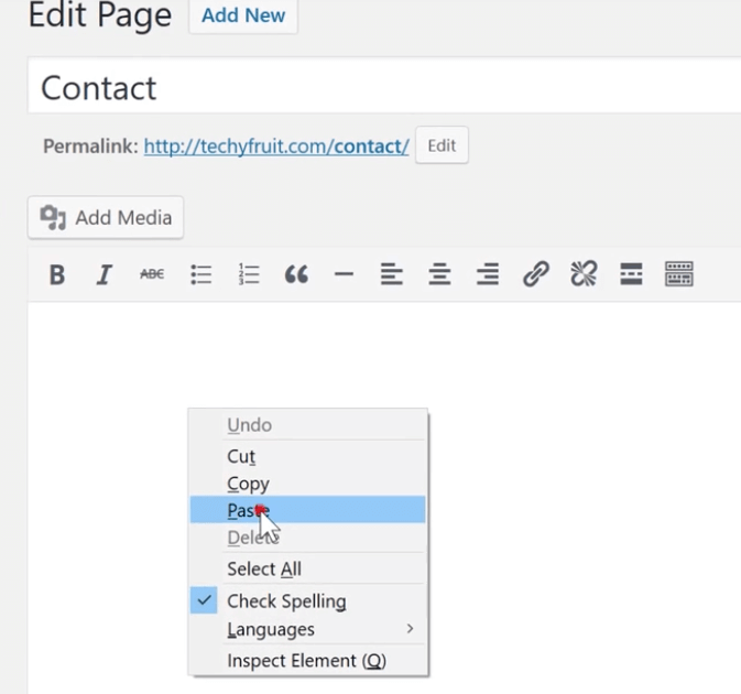 paste the shortcode of the contact form