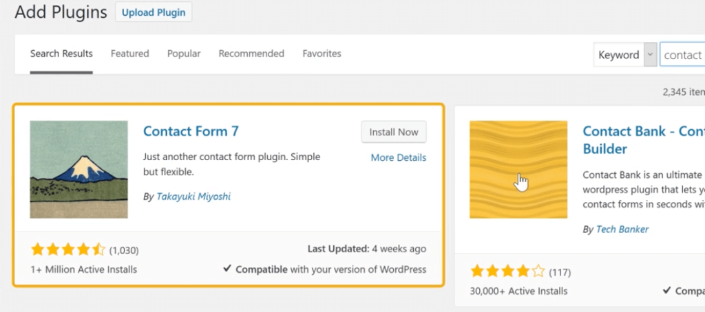 search for plugin contact form 7