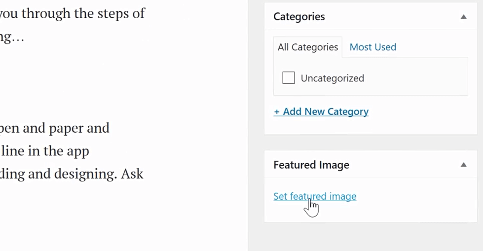 selecting the featured image of blog post