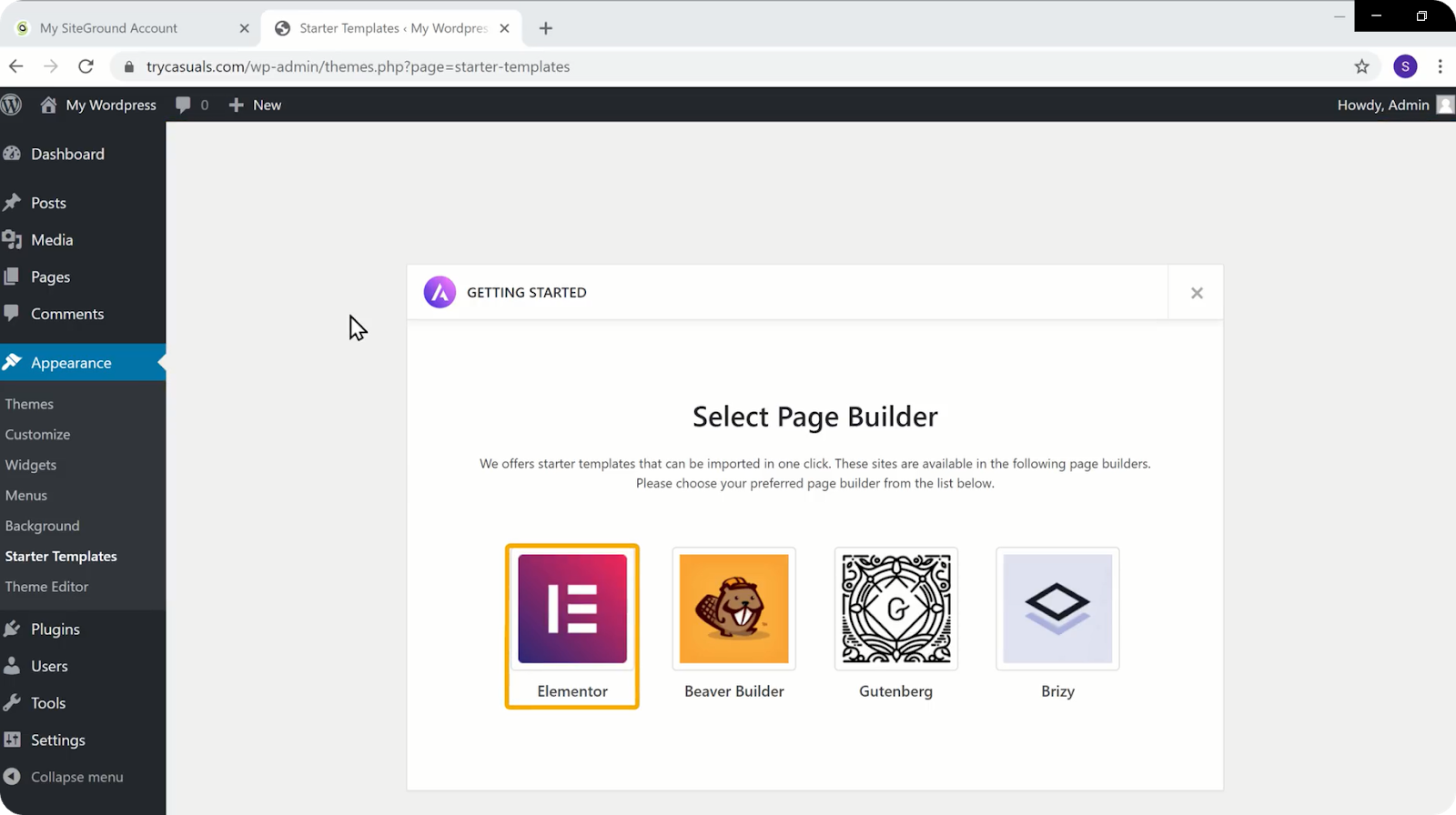 Choose Elementor page builder