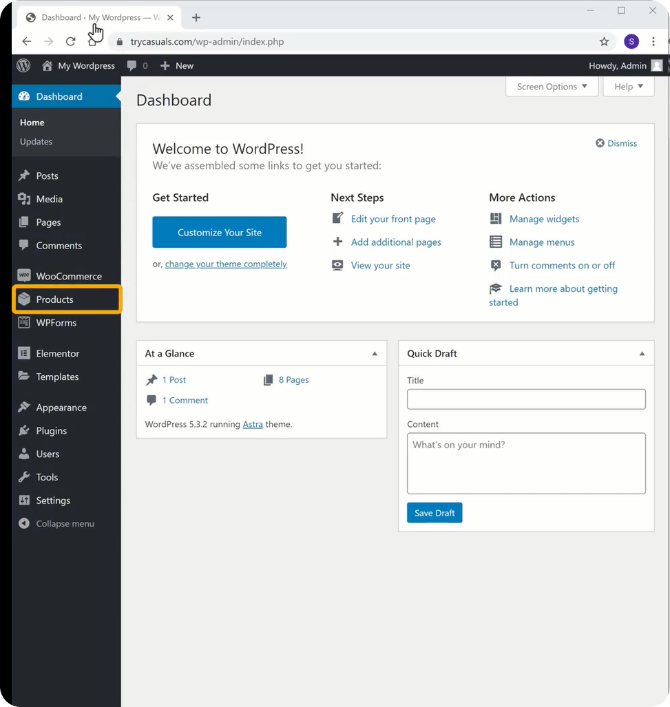  painel do WordPress