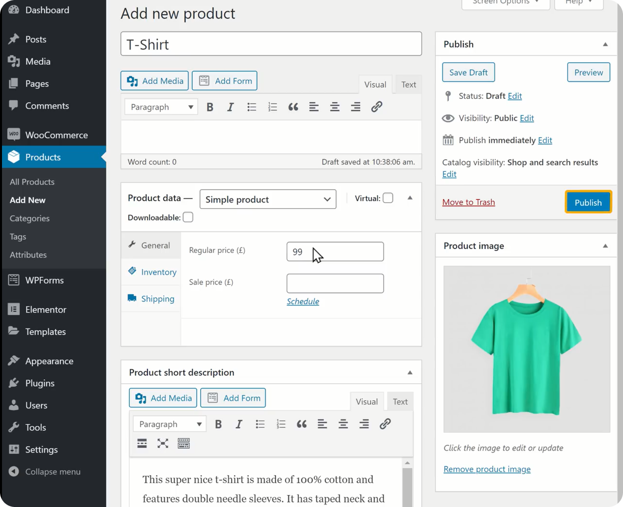 Publish to add product to the store