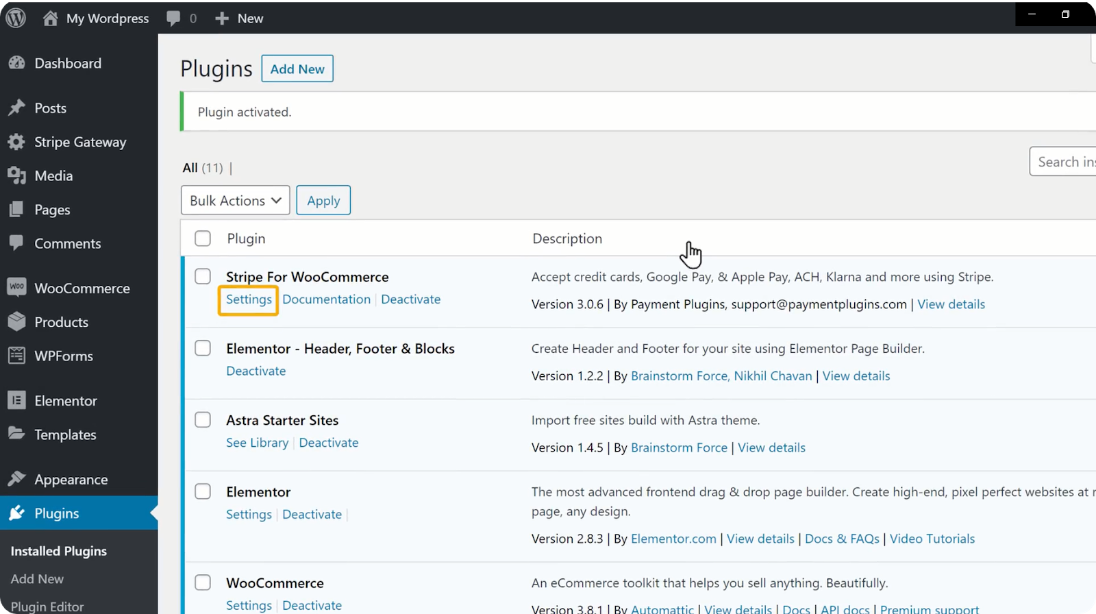 Paste API keys for Stripe account