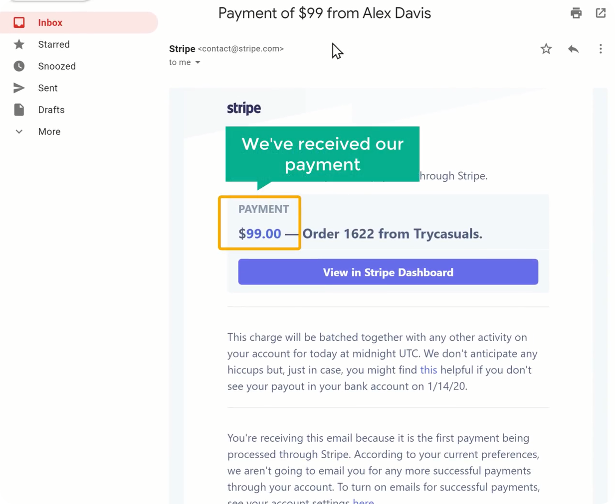 Another Email contains payment details