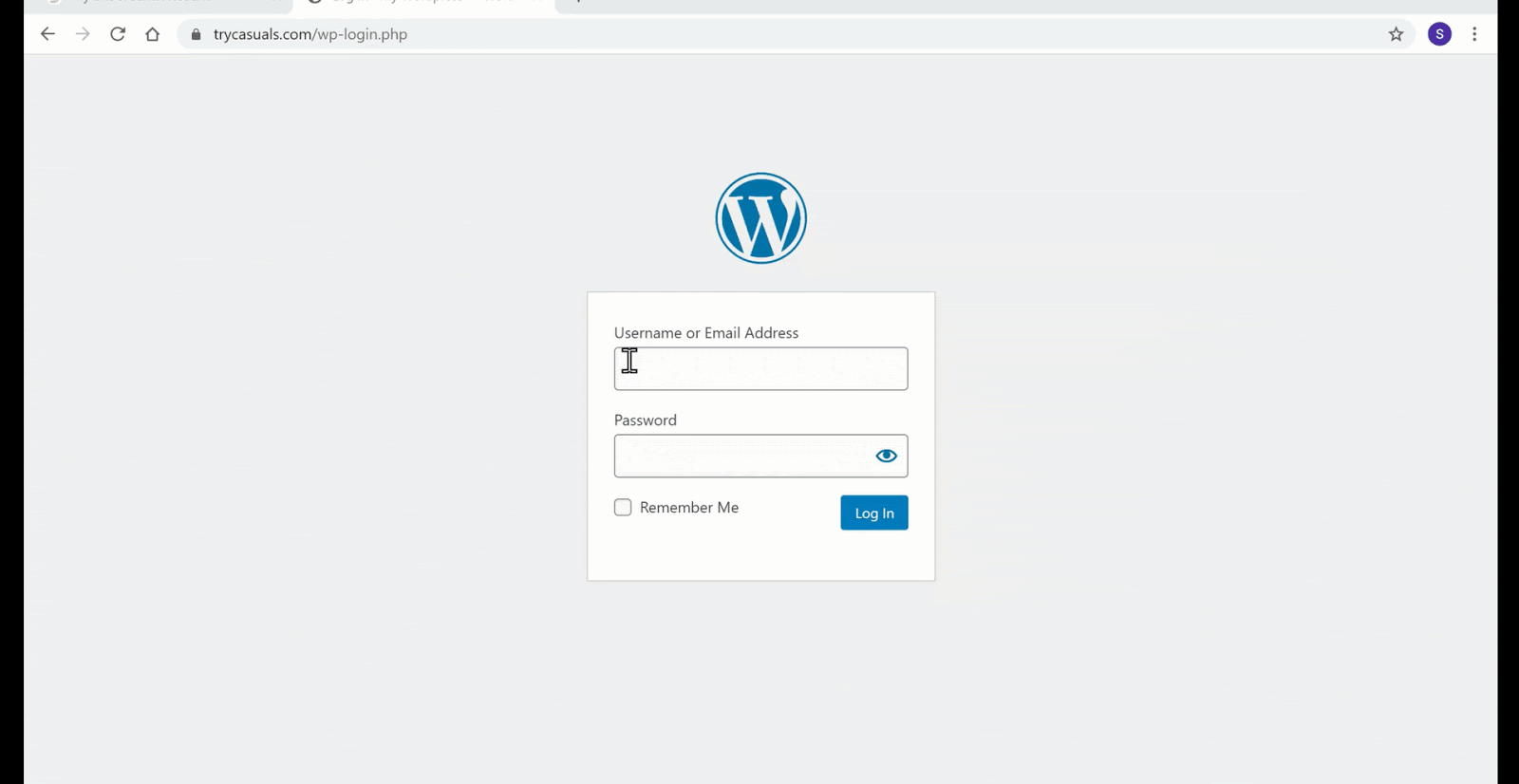 login page - Enter Username and Password