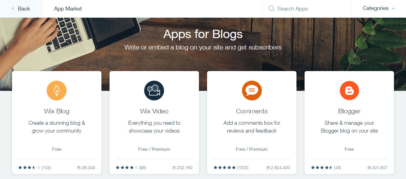 Wix Apps for blogs