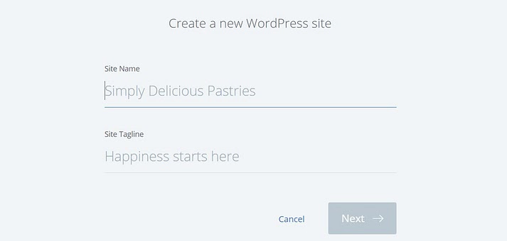 Create new WordPress site
