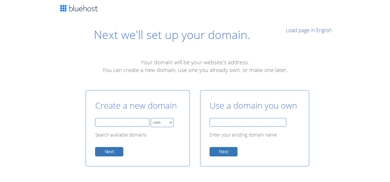 Bluehost create a new domain