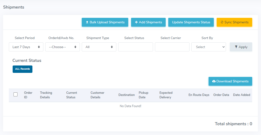 Shipway tracking dashboard