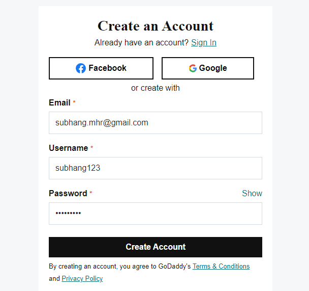 Create GoDaddy account