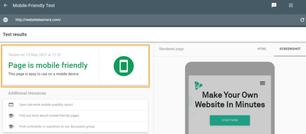 Mobile Friendly Test By google