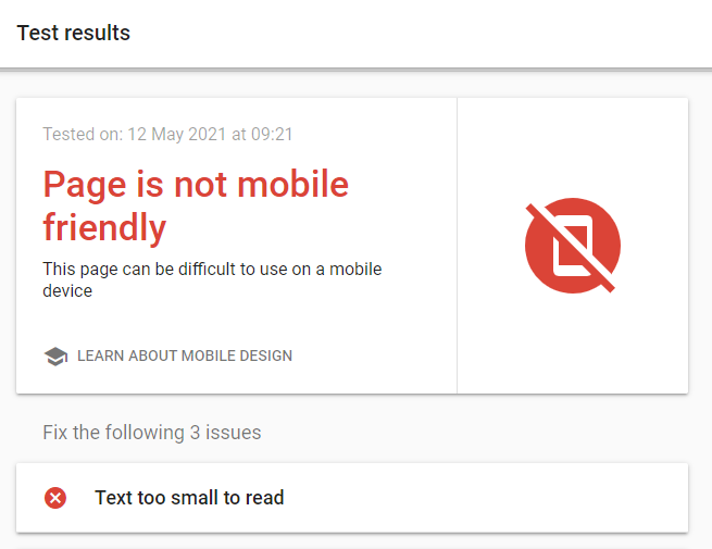 Mobile Friendly Test results