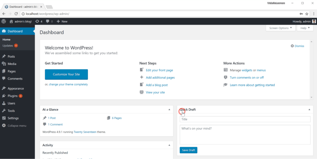 WordPress dashboard