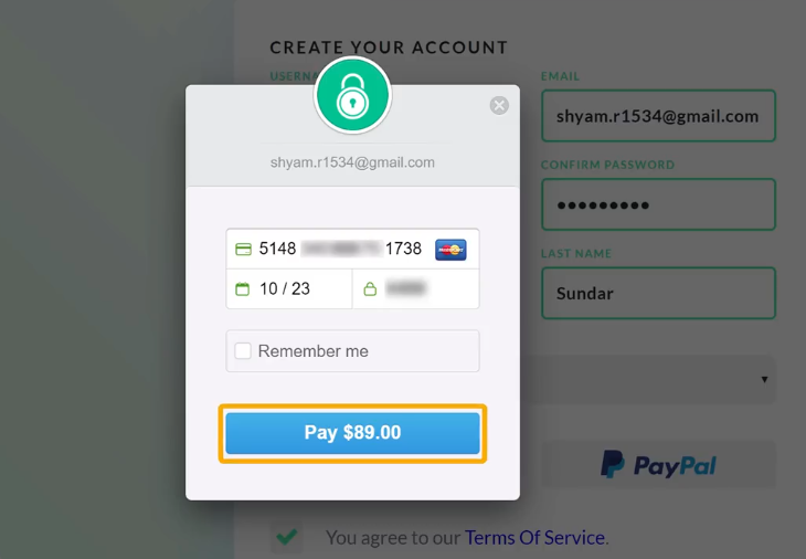 Enter payment details and Pay