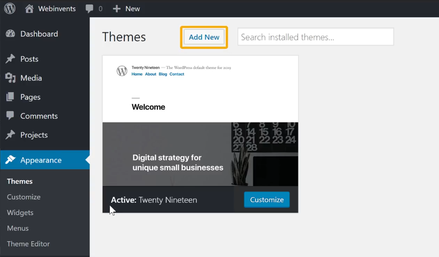 Add New in Themes section