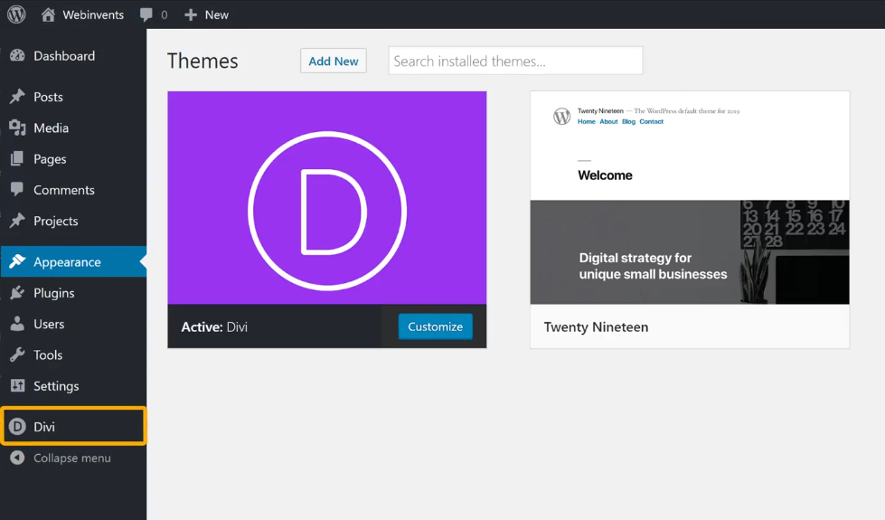 Activate Divi theme