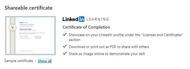 Linkedin certificate