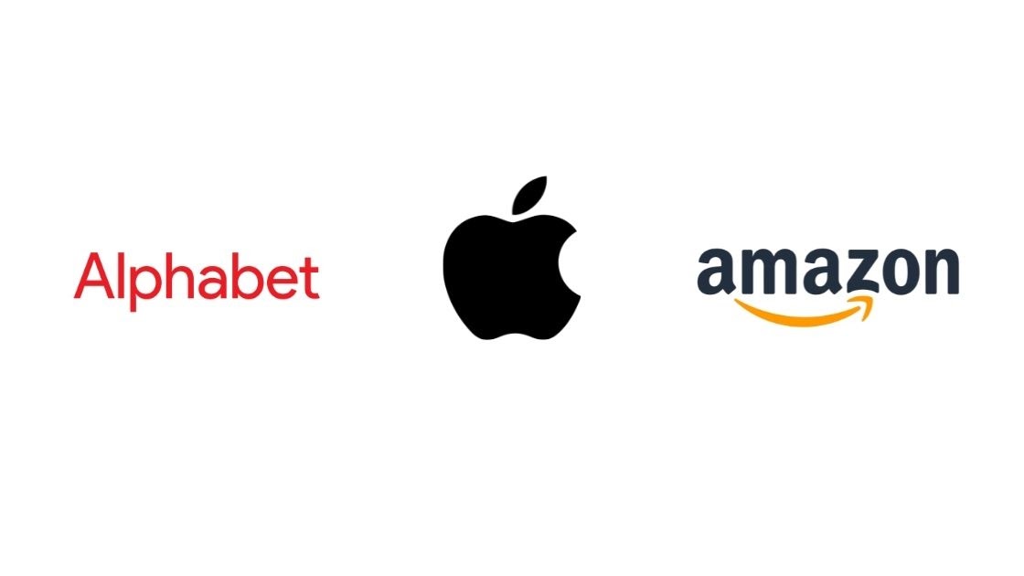 Alphabet, Apple and Amazon logos