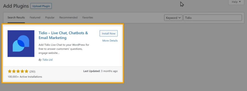 Search for Tidio plugin