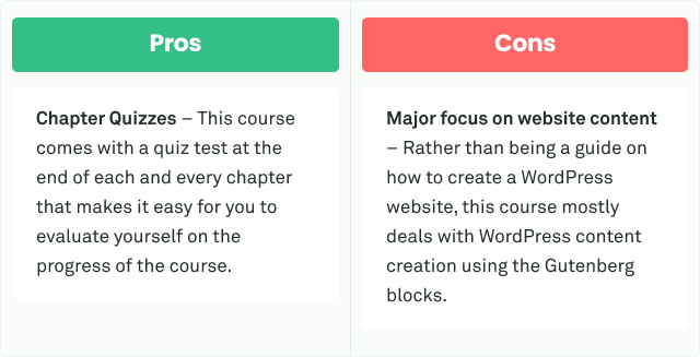 Pros and Cons for WordPress 5 Essential Training Course