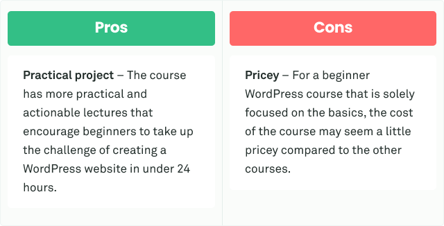 Pros and Cons for Getting your first WordPress website up Course