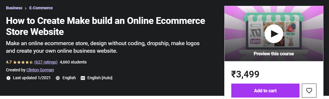 How to Make an Online eCommerce store website Udemy course