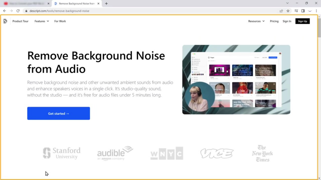 How to Remove Background Noise from Video - 1.1 Visit the Descript website